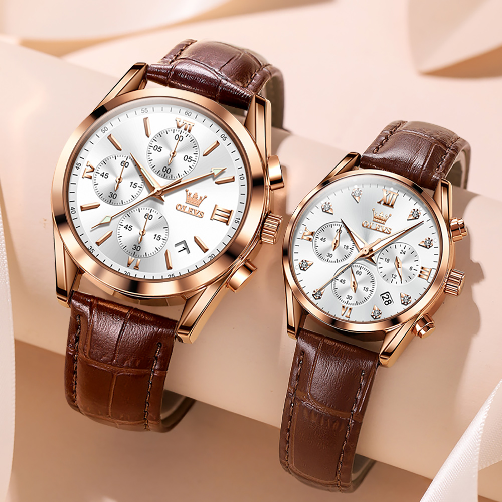 Leather Watch Band Men - ساعة زوجين مقاومة للماء من OLEVS