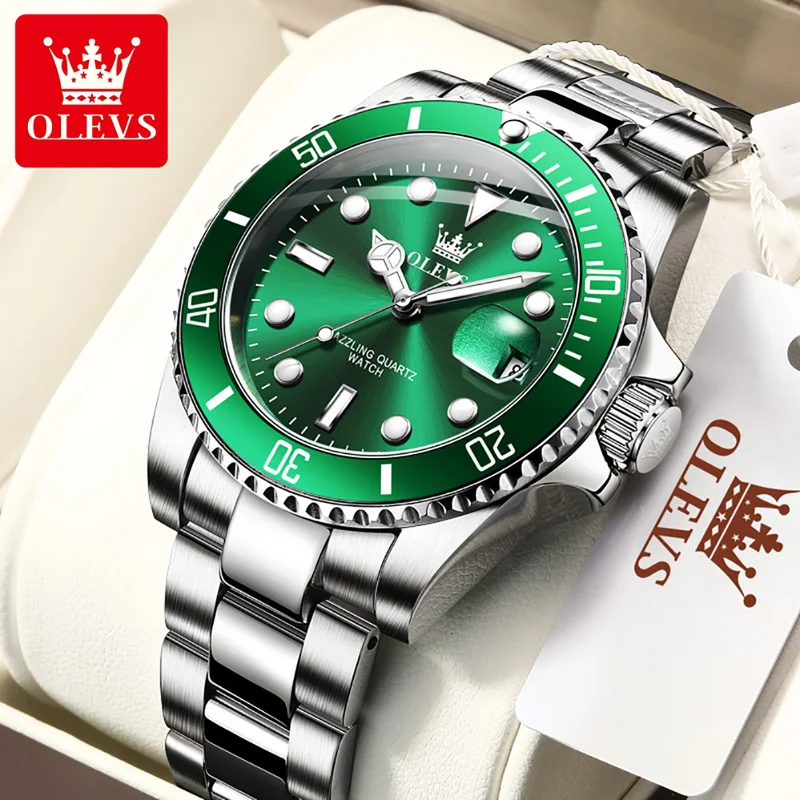Rolex Watch Submariner - OLEVS ساعة كوارتز أصلية للرجال الفولاذ